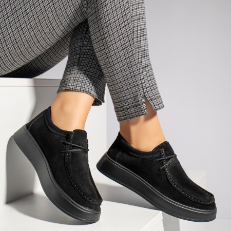 Pantofi casual dama cu siret negru suede din Piele naturala MOD12284, 3, modlet.ro