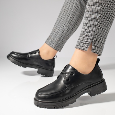 Pantofi casual dama cu siret si talpa groasa negri MOD11947, 2, modlet.ro