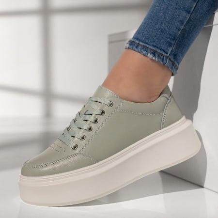 Pantofi casual dama cu siret verzi din Piele naturala ZEF13027