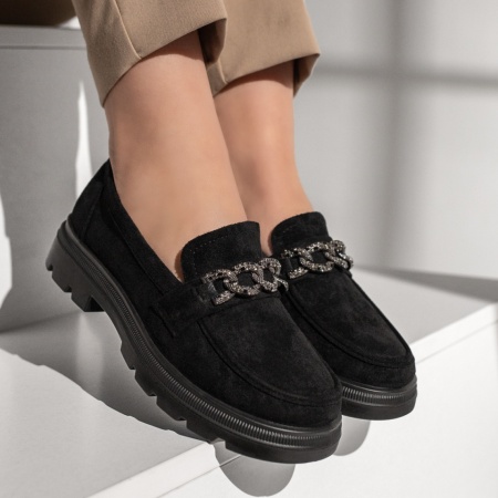 Pantofi casual dama cu strasuri negru suede MOD09981, 3, modlet.ro