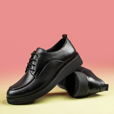Pantofi casual dama cu talpa groasa negri din Piele naturala MOD14077, 2, modlet.ro
