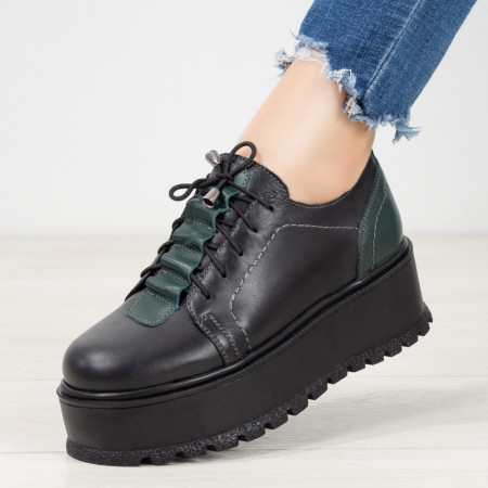 REDUCERI INCALTAMINTE, Pantofi casual dama cu talpa groasa negru cu verde din Piele naturala ZEF07972, zeforia.ro