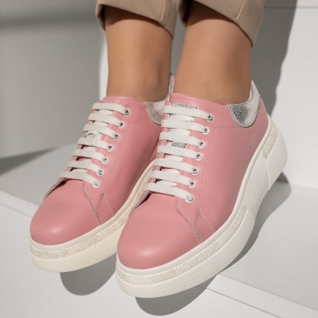 Pantofi casual dama cu talpa groasa roz din Piele naturala PAULA2, 4, modlet.ro