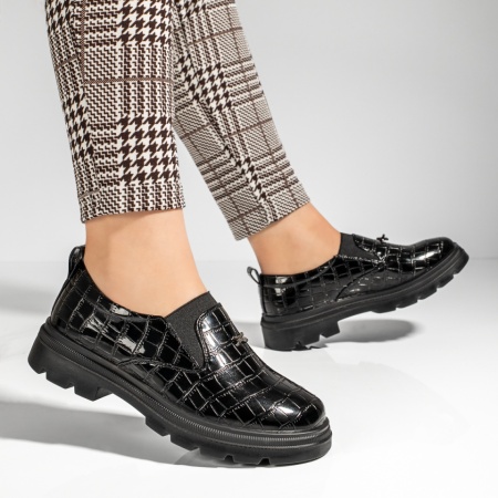 Pantofi casual dama cu talpa groasa si aspect lucios negri ZEF13098, 3, zeforia.ro