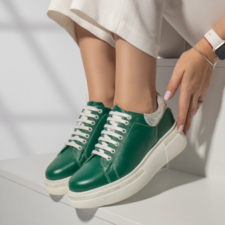 Pantofi casual dama cu talpa groasa verzi din Piele naturala MOD08254, 4, modlet.ro