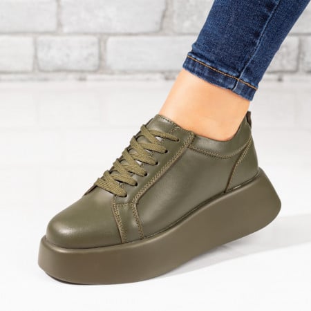 Pantofi casual dama cu talpa groasa verzi din Piele naturala ZEF10279