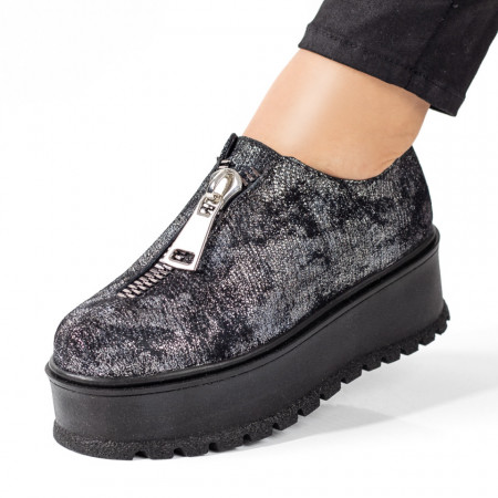 Pantofi casual dama, Pantofi casual dama gri cu fermoar din Piele naturala MOD08272, modlet.ro