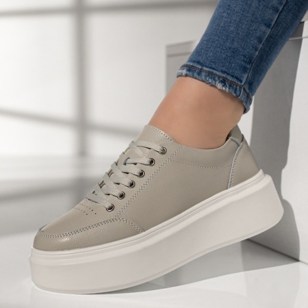 Pantofi casual dama, Pantofi casual dama gri din Piele Naturala MOD13027, modlet.ro