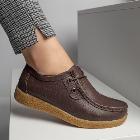 Pantofi casual dama maro cu siret din Piele naturala DORA39, 4, modlet.ro