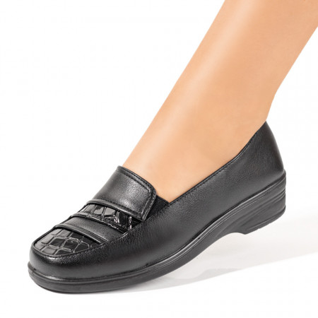Pantofi casual dama, Pantofi casual dama negri cu imprimeu si insertii de material elastic ZEF10320 - zeforia.ro