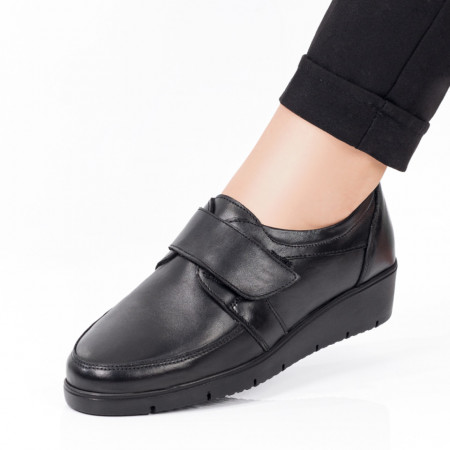 Pantofi casual dama, Pantofi casual dama negri cu inchidere scai din Piele naturala ZEF00077 - zeforia.ro