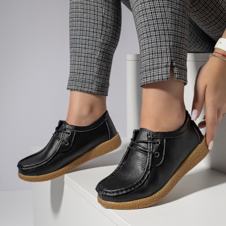 Pantofi casual dama negri cu siret din Piele naturala MOD03850, 2, modlet.ro