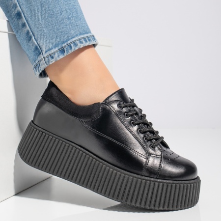 Pantofi casual dama negri cu talpa groasa din Piele naturala MOD12740, 4, modlet.ro