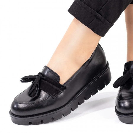 Pantofi casual dama, Pantofi casual dama negri mat cu canafi din Piele naturala ZEF03573 - zeforia.ro