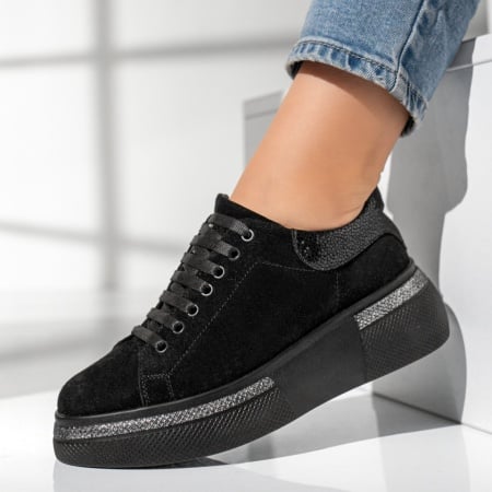 Pantofi casual dama negri suede din Piele naturala ZEF08254