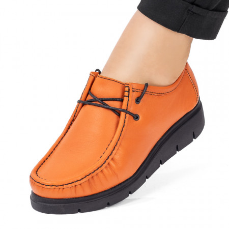 Pantofi casual dama, Pantofi casual dama portocalii din Piele naturala ZEF03574 - zeforia.ro