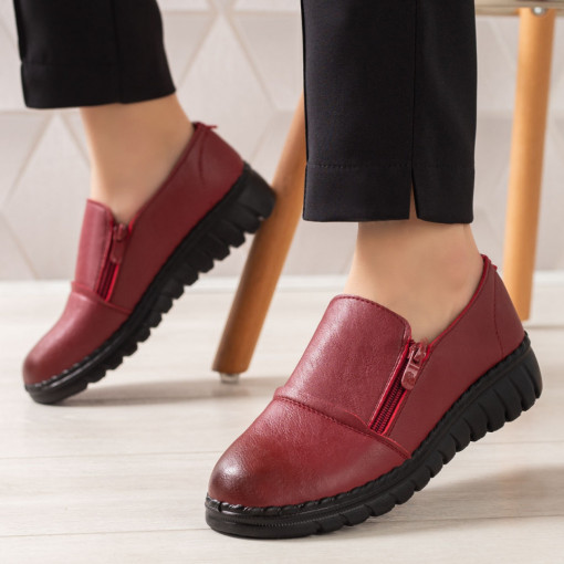 Pantofi casual dama rosii din piele ecologica cu fermoar MDL02961