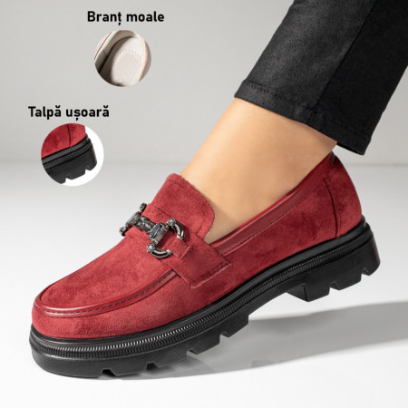 Pantofi dama, Pantofi casual dama rosii suede cu talpa groasa si accesoriu metalic ZEF10976 - zeforia.ro