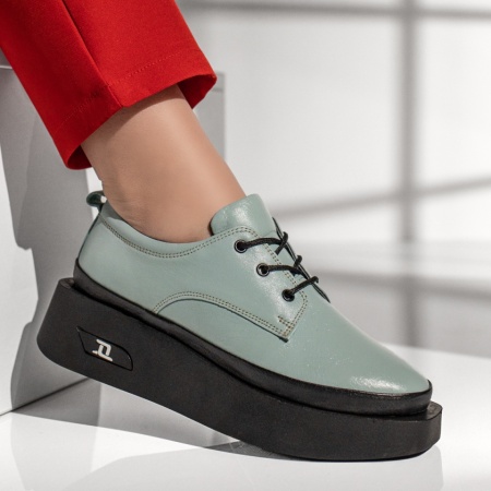 Pantofi dama, Pantofi casual dama verde deschis din Piele naturala MOD10461, modlet.ro