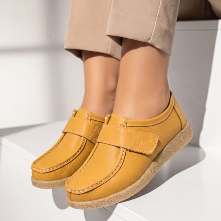 Pantofi casual galbeni dama cu talpa joasa din Piele naturala MOD06086, 2, modlet.ro