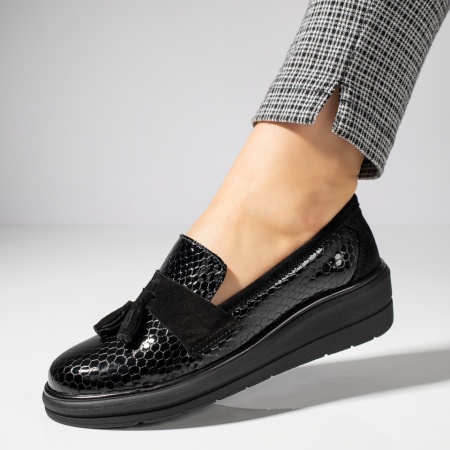 Pantofi casual negri dama cu platforma din Piele naturala MOD11889, 3, modlet.ro