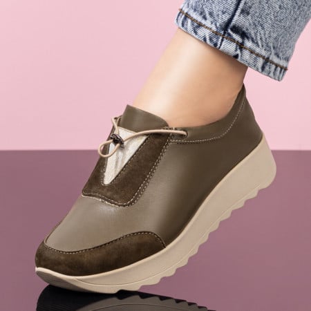 Pantofi casual Piele dama khaki cu talpa groasa ZEF03626, 4, zeforia.ro