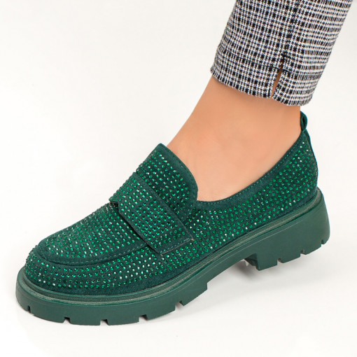 Pantofi casual dama, Pantofi casual verzi dama cu talpa groasa si pietre aplicate ZEF06123 - zeforia.ro