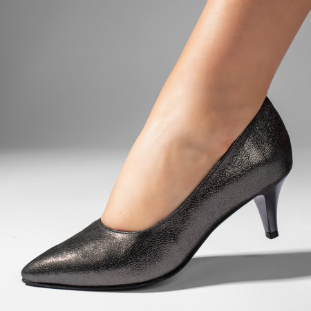Pantofi dama, Pantofi cu toc dama gri din Piele naturala MOD11004, modlet.ro