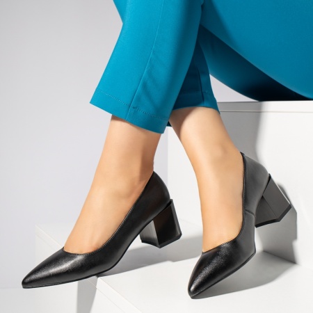 Pantofi dama, Pantofi cu toc dama negri din Piele naturala MOD12282, modlet.ro