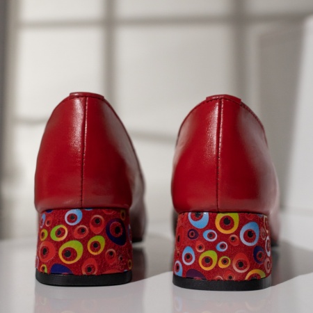 Pantofi cu toc dama si imprimeu rosii din Piele naturala MOD12046, 4, modlet.ro