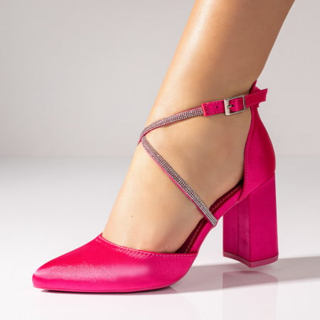 Pantofi cu toc, Pantofi cu toc gros dama din satin roz ZEF09807 - zeforia.ro