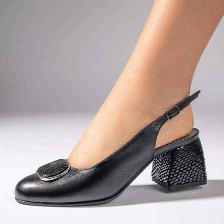 Pantofi cu toc gros dama, Pantofi cu toc gros dama negri din Piele naturala MOD11065, modlet.ro