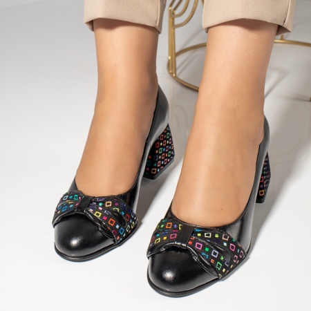 Pantofi cu toc gros dama negri din Piele naturala MOD12050, 2, modlet.ro