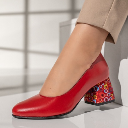 Pantofi dama, Pantofi cu toc gros dama rosii din Piele naturala MOD12048, modlet.ro
