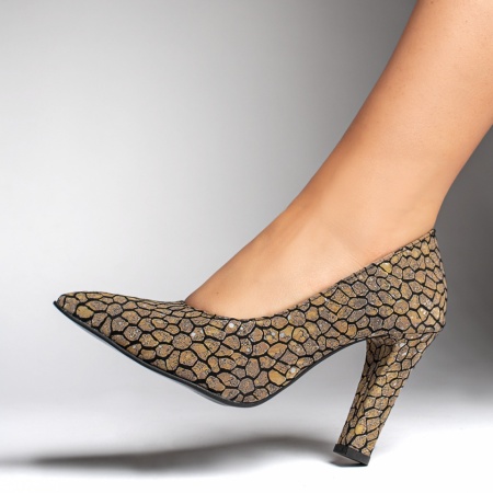 Pantofi cu toc gros dama si imprimeu khaki din Piele naturala MOD12739, 3, modlet.ro