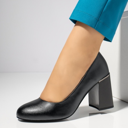 Pantofi dama, Pantofi cu toc gros negri din Piele naturala MOD12283, modlet.ro