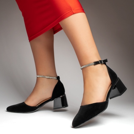 Pantofi cu toc gros si bareta negri suede MOD12760, 3, modlet.ro