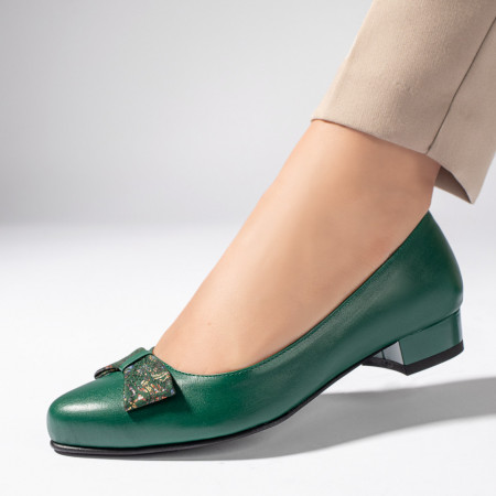 Pantofi cu toc mic verzi dama din Piele naturala ZEF11254