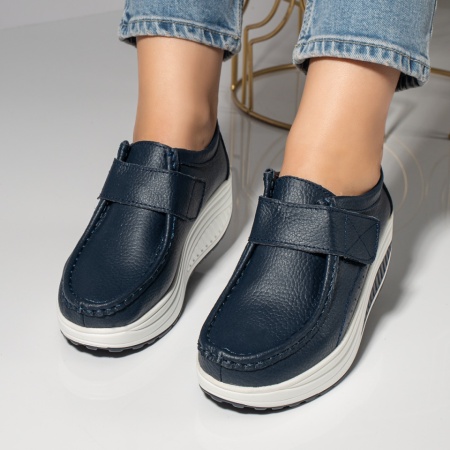 Pantofi dama casual albastri cu platforma din Piele naturala MOD03866, 3, modlet.ro