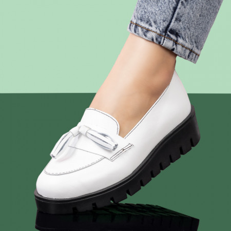 Plateste Jumatate!, Pantofi dama casual albi din Piele naturala MOD03573, modlet.ro