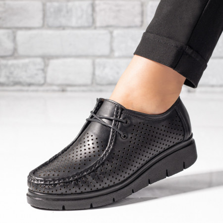 Pantofi dama casual cu perforatii negri din Piele naturala MOD04119
