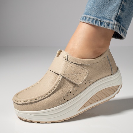 Pantofi dama casual cu platforma din Piele naturala bej DORA28, 3, modlet.ro
