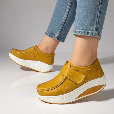 Pantofi dama, Pantofi dama casual cu platforma galbeni din Piele naturala MOD03866, modlet.ro