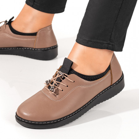 Pantofi dama casual cu siret elastic maro ZEF09979
