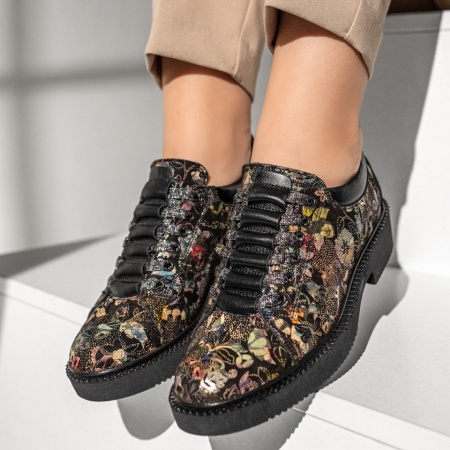 Pantofi dama casual negri cu impimeu din Piele naturala OANA13, 3, modlet.ro