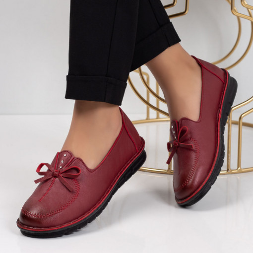Pantofi dama casual rosii cu funda si pietre aplicate MDL01599