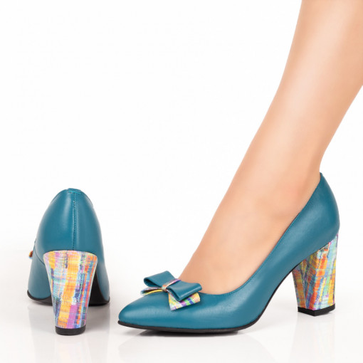 Pantofi cu toc, Pantofi dama cu fundita si cu toc multicolor din Piele naturala ZEF07632 - zeforia.ro