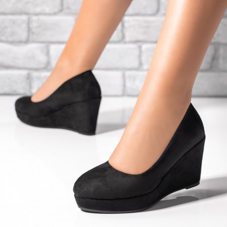 Pantofi casual cu platforma, Pantofi dama cu platforma negri suede MDL03310 - modlet.ro