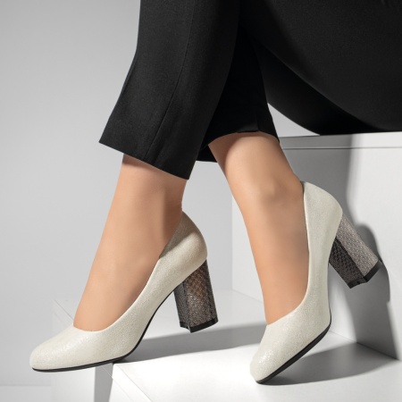 Pantofi dama, Pantofi dama cu toc argintii MOD02830, modlet.ro