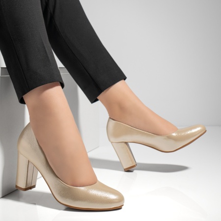 Pantofi dama cu toc aurii MOD02834, 4, modlet.ro